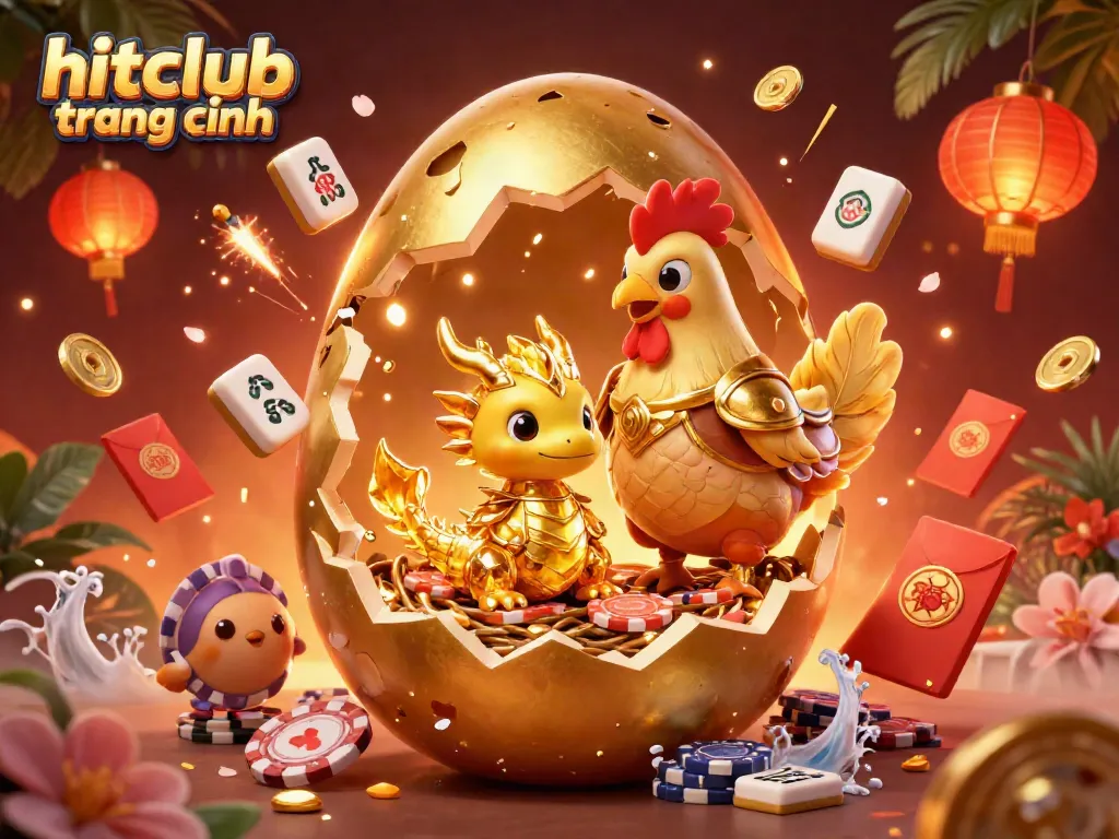 Engage with hitclub trang chính to experience a dynamic scene featuring a golden dragon and poker chips.