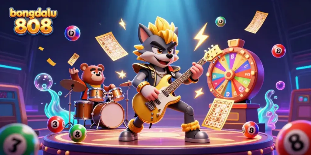 Experience the thrill of bongdalu 808 with this vibrant 3D casino illustration featuring dynamic characters and exciting game elements.